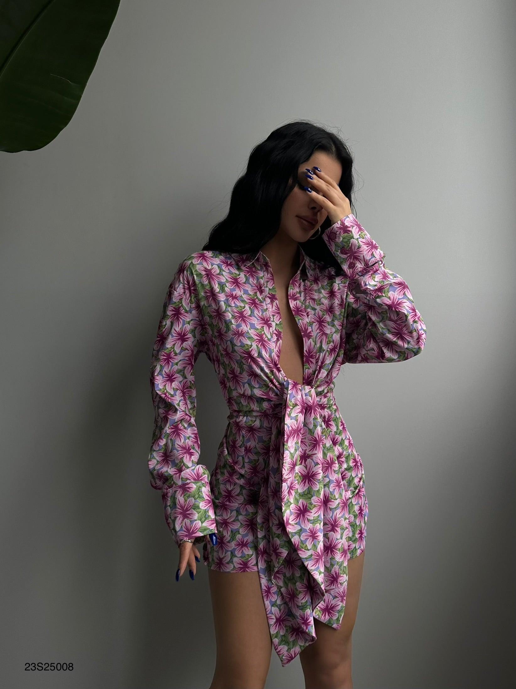 Mini robe à cravate à motifs - ElleChic Clothing